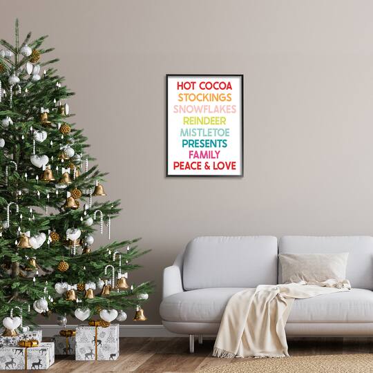 Stupell Industries Peace & Love Rainbow Christmas List Framed Giclee Art